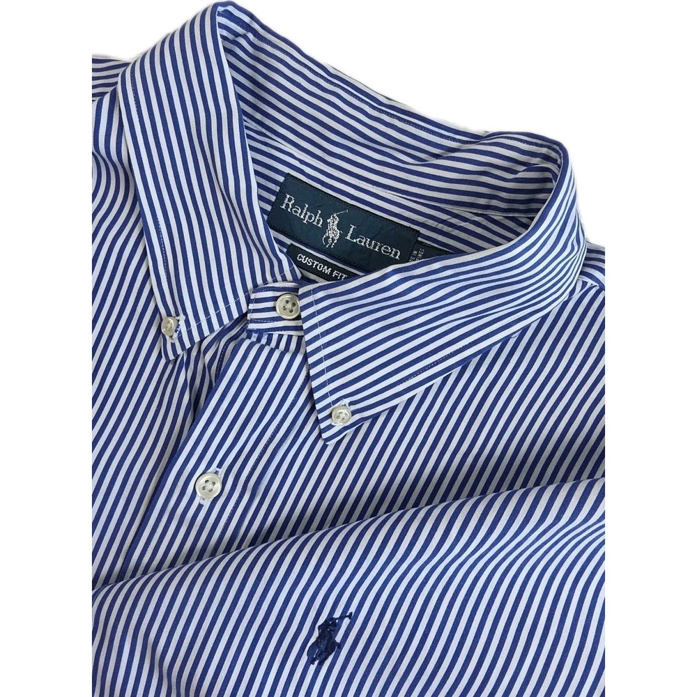 Ralph Lauren Dress Shirt Custom Fit Long Sleeve BLUE/WHITE  Striped Mens 2XL